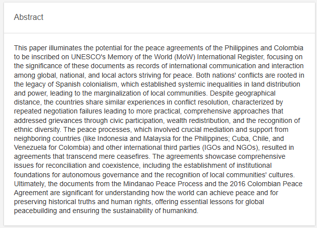 Peace Agreements as Potential Memory of the World :   International Symphony for Reconciliation and Coexistence